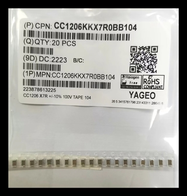 X7R 1206 πολυστρωματικοί κεραμικοί πυκνωτές MLCC 104K/100V επένδυσης